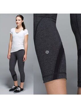 Lululemon Run Inspire Crop II Legging 4 Herringbone Black All Luxtreme